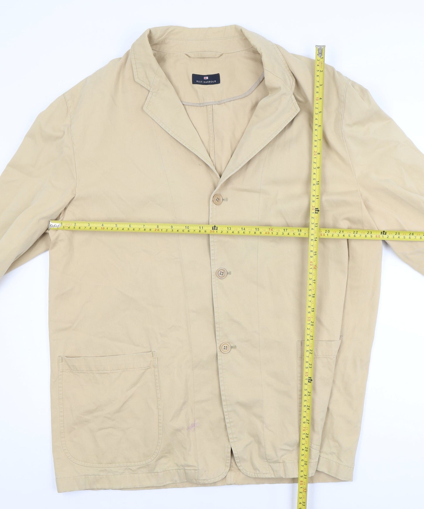 Marks and Spencer Blue Harbour Men's Beige Cotton Button-Up XL Casual Shirt