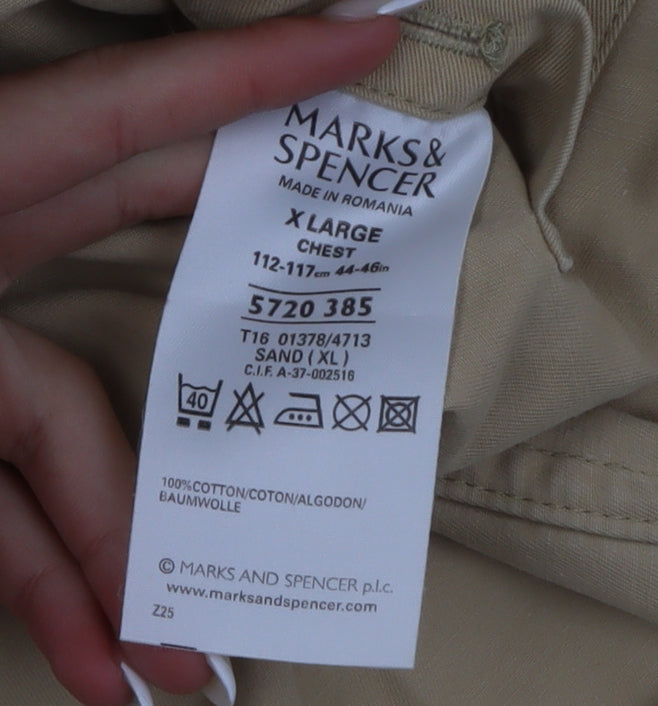 Marks and Spencer Blue Harbour Men's Beige Cotton Button-Up XL Casual Shirt