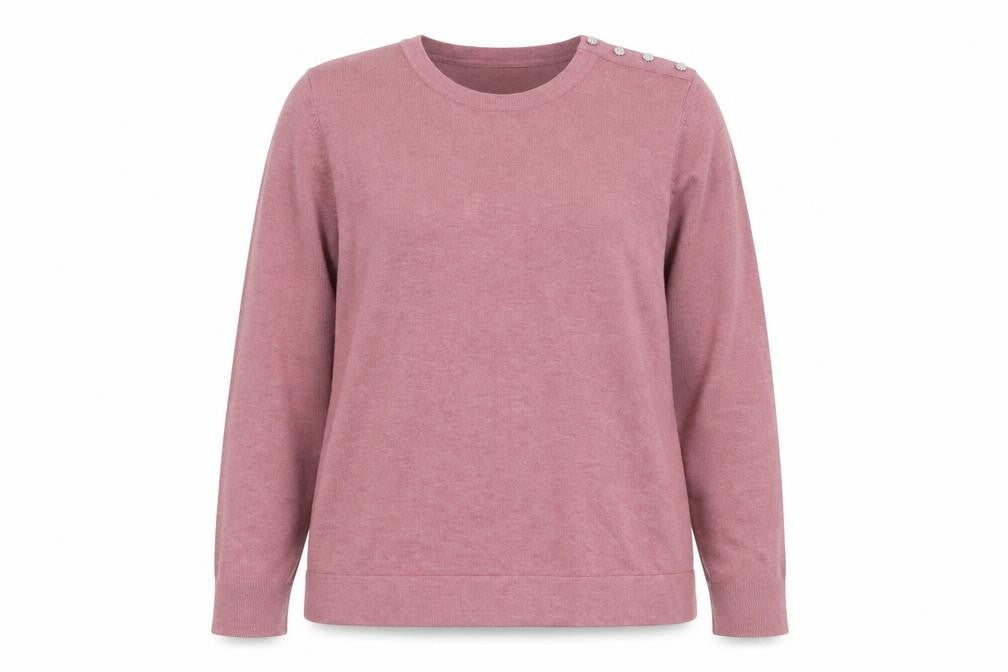 Sfera Women Pink Crew Neck Long Sleeve Button Jumper Size 14