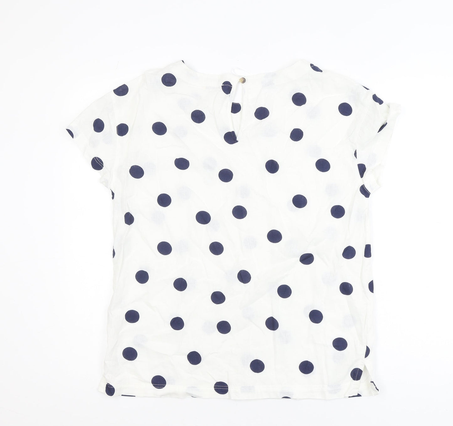 F&F Women’s White Polka Dot Linen Blend Short Sleeve Blouse Size 8