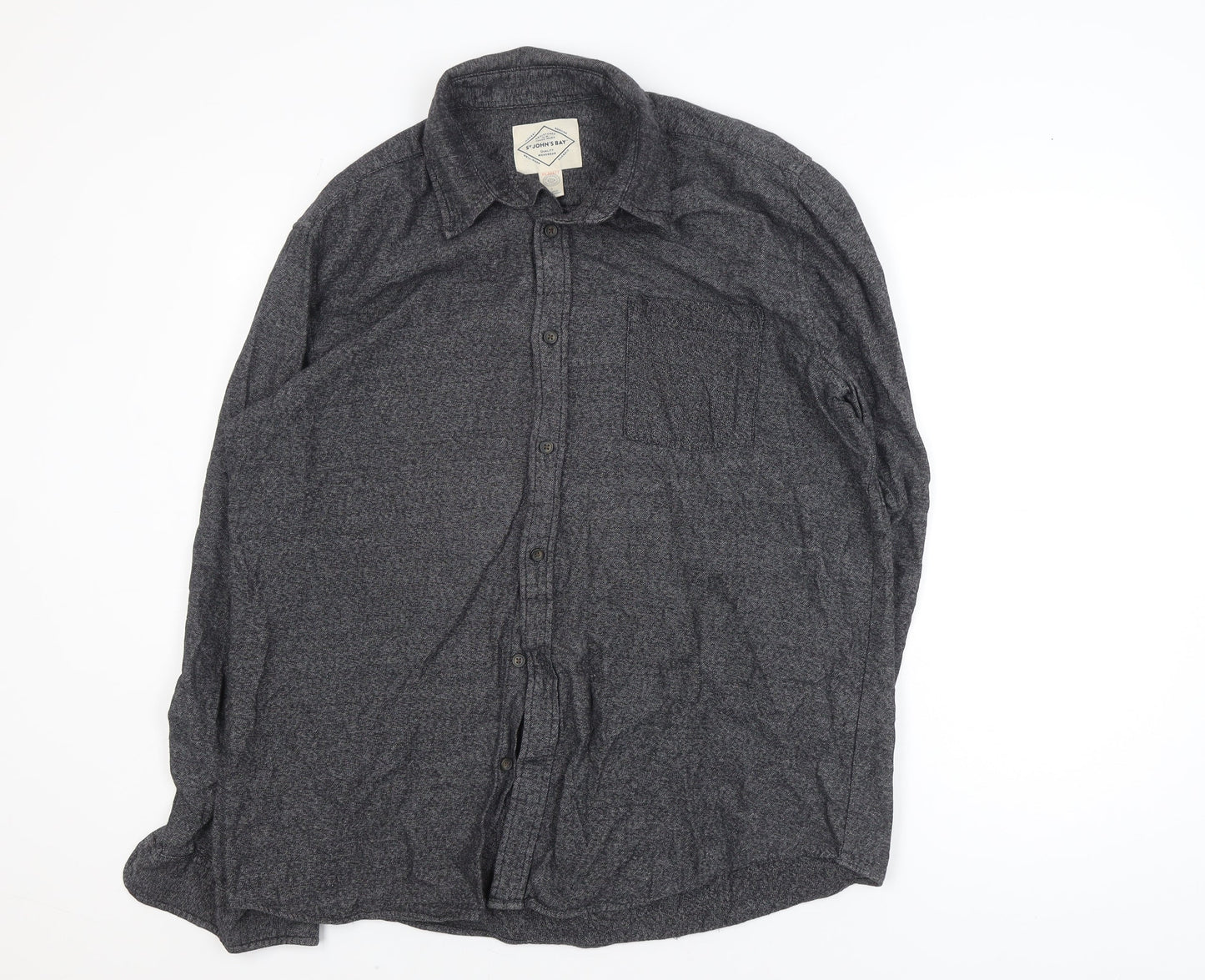 St John's Bay Men's Grey Cotton Long Sleeve Flannel Shirt Size L