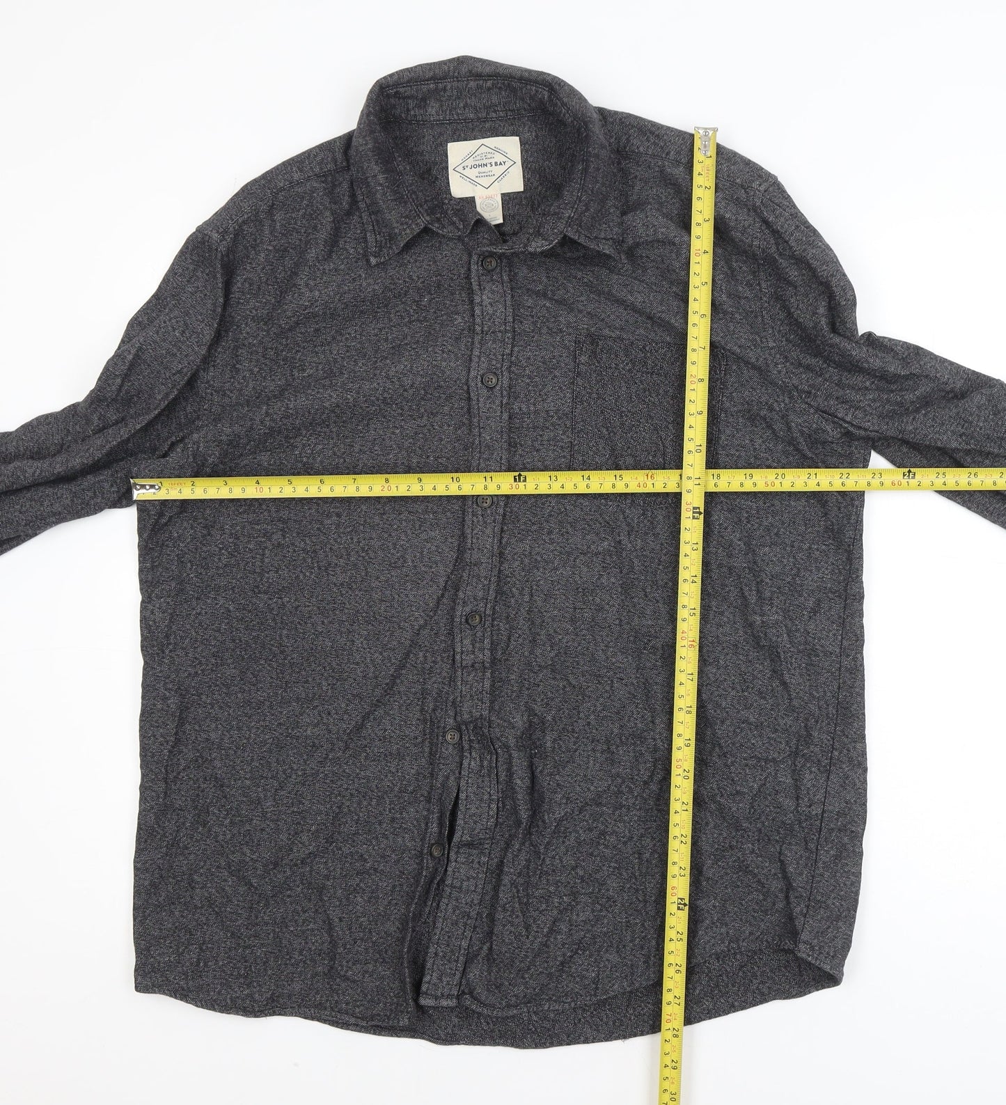 St John's Bay Men's Grey Cotton Long Sleeve Flannel Shirt Size L