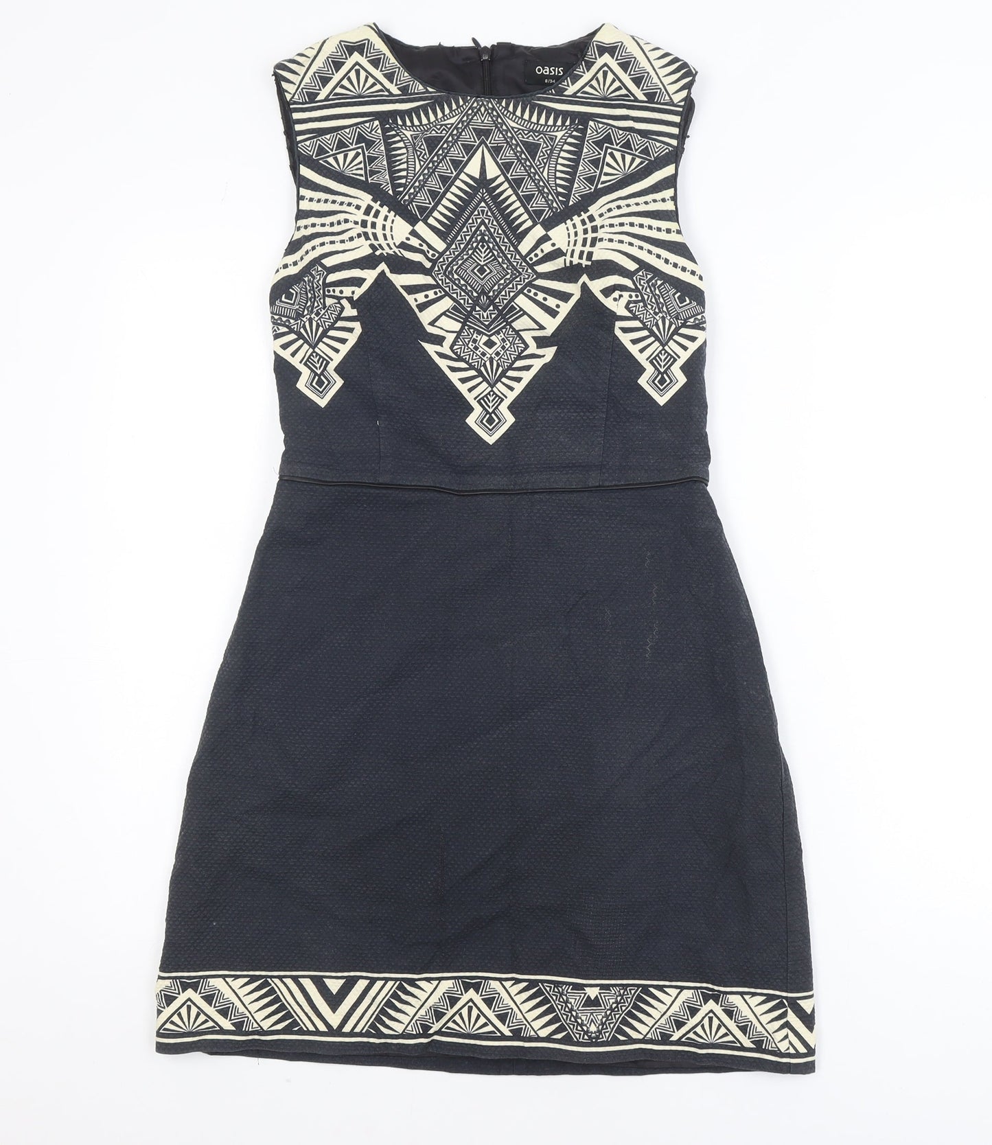 Oasis Women Black Geometric Sleeveless Shift Dress Size 8
