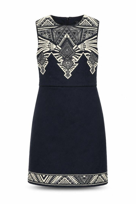 Oasis Women Black Geometric Sleeveless Shift Dress Size 8