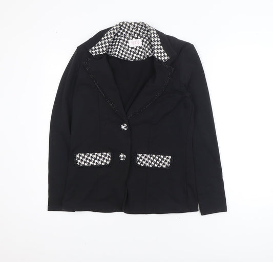 Libra Women's Black Houndstooth Trim Two-Button Blazer Size S