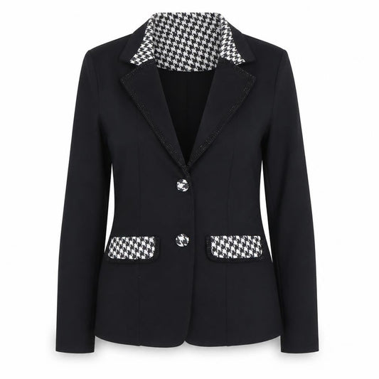 Libra Women's Black Houndstooth Trim Two-Button Blazer Size S