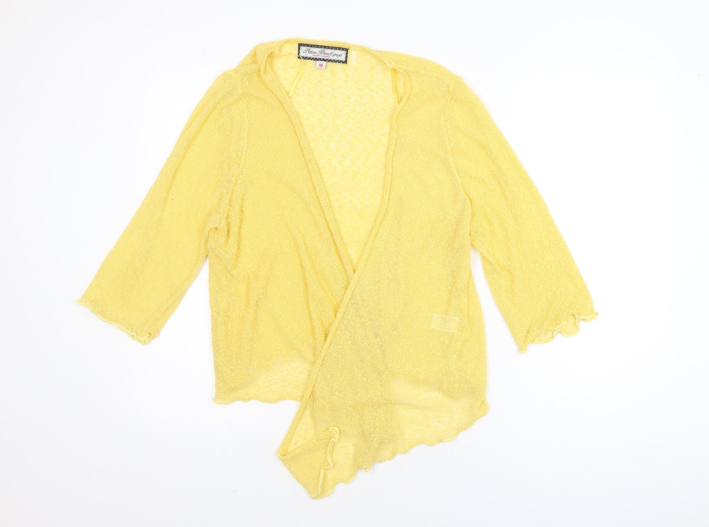 Paco Boutique Women's Yellow Open Knit 3/4 Sleeve Cardigan Size 18