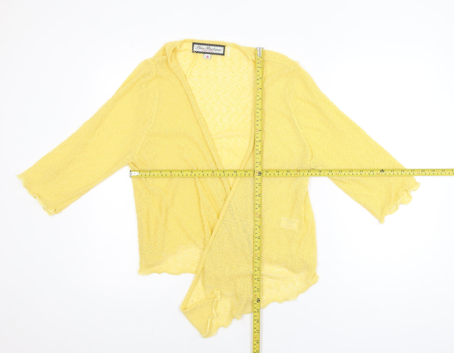 Paco Boutique Women's Yellow Open Knit 3/4 Sleeve Cardigan Size 18