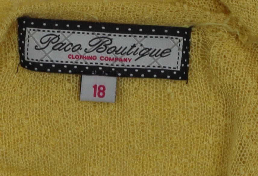 Paco Boutique Women's Yellow Open Knit 3/4 Sleeve Cardigan Size 18