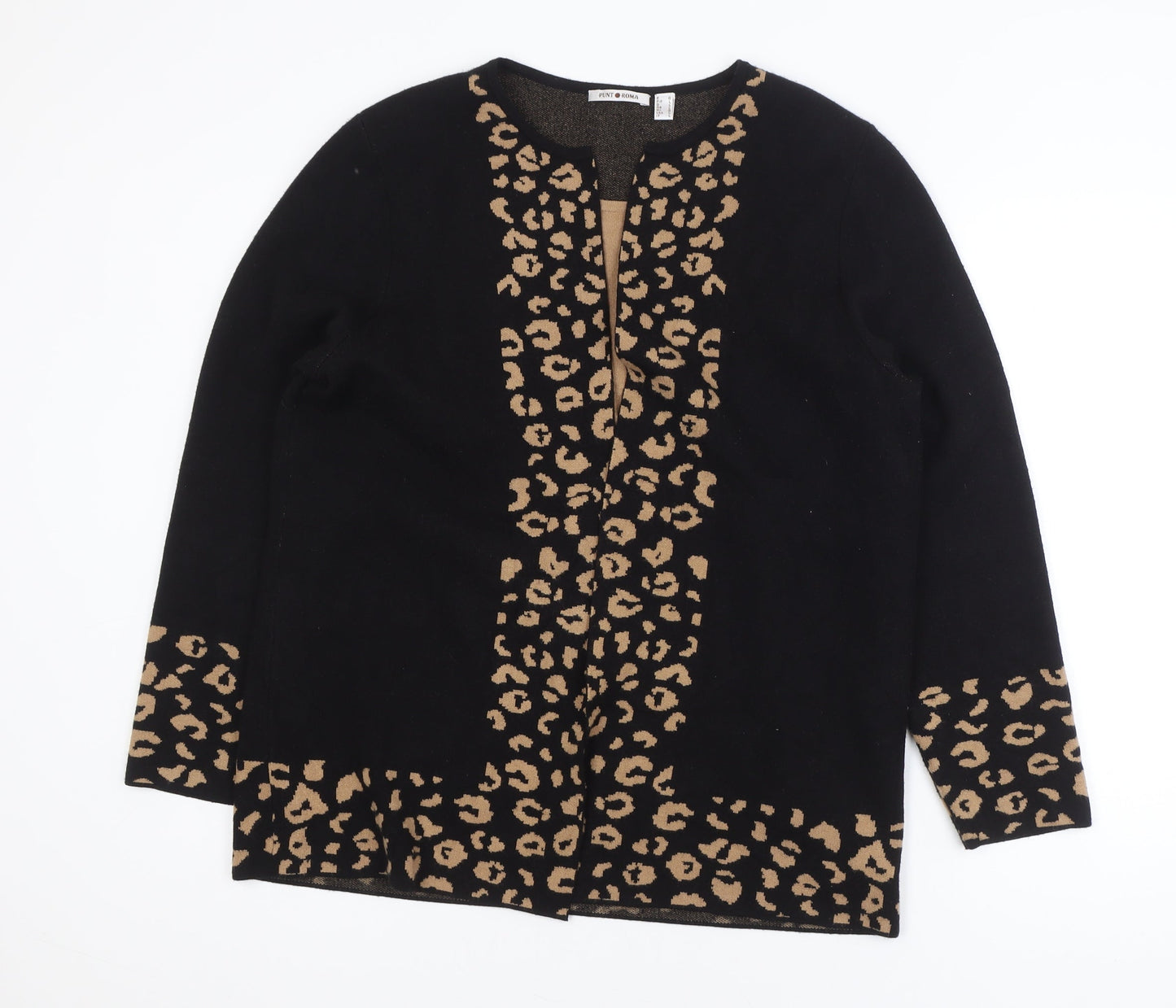 Punt Roma Women's Black Leopard Print Long Sleeve Cardigan Size L