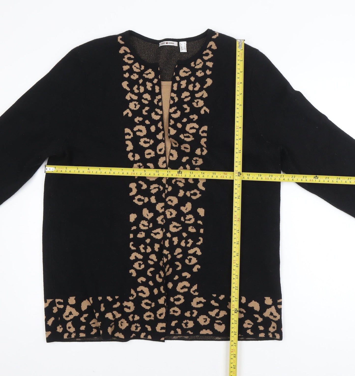 Punt Roma Women's Black Leopard Print Long Sleeve Cardigan Size L