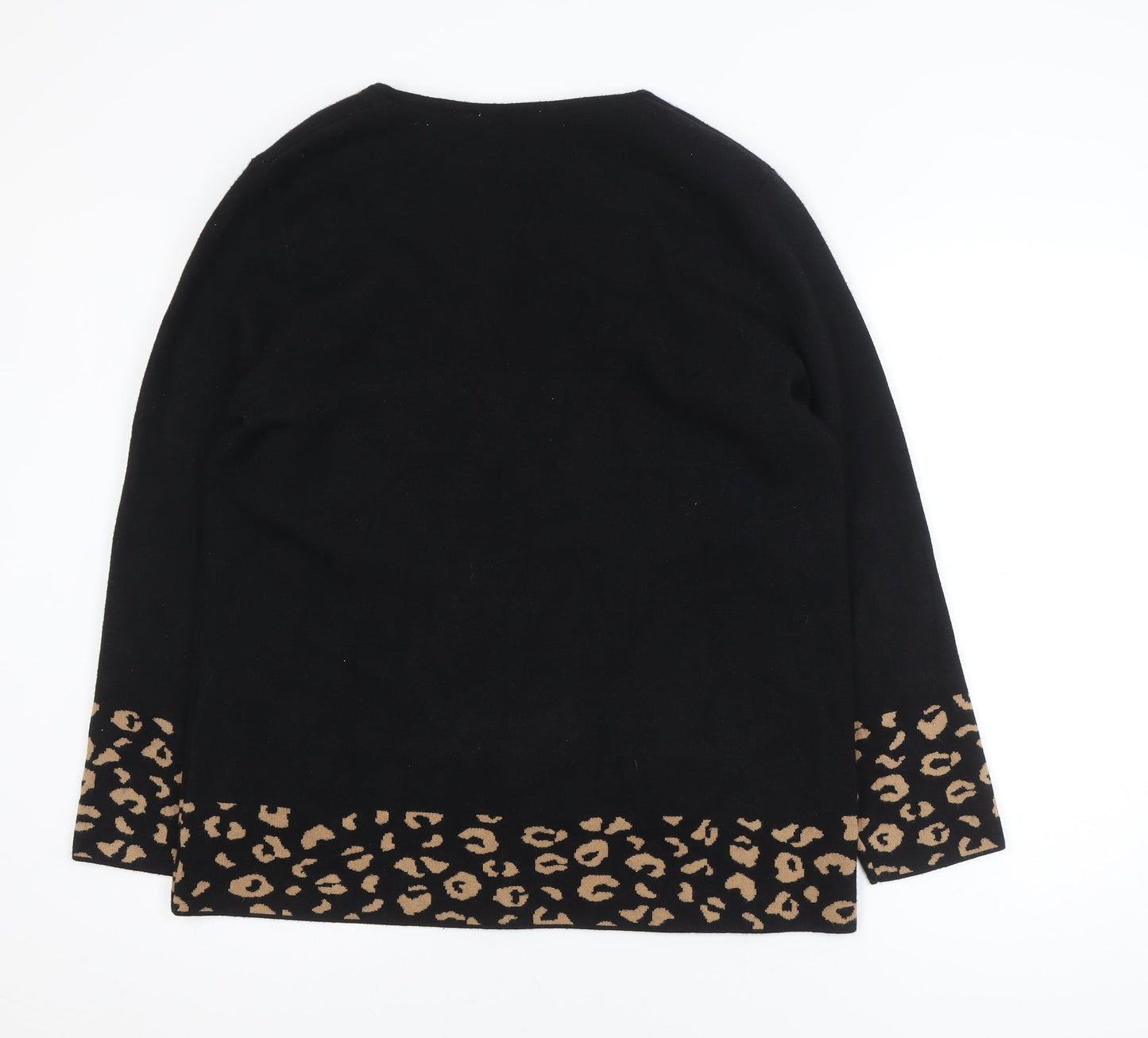 Punt Roma Women's Black Leopard Print Long Sleeve Cardigan Size L