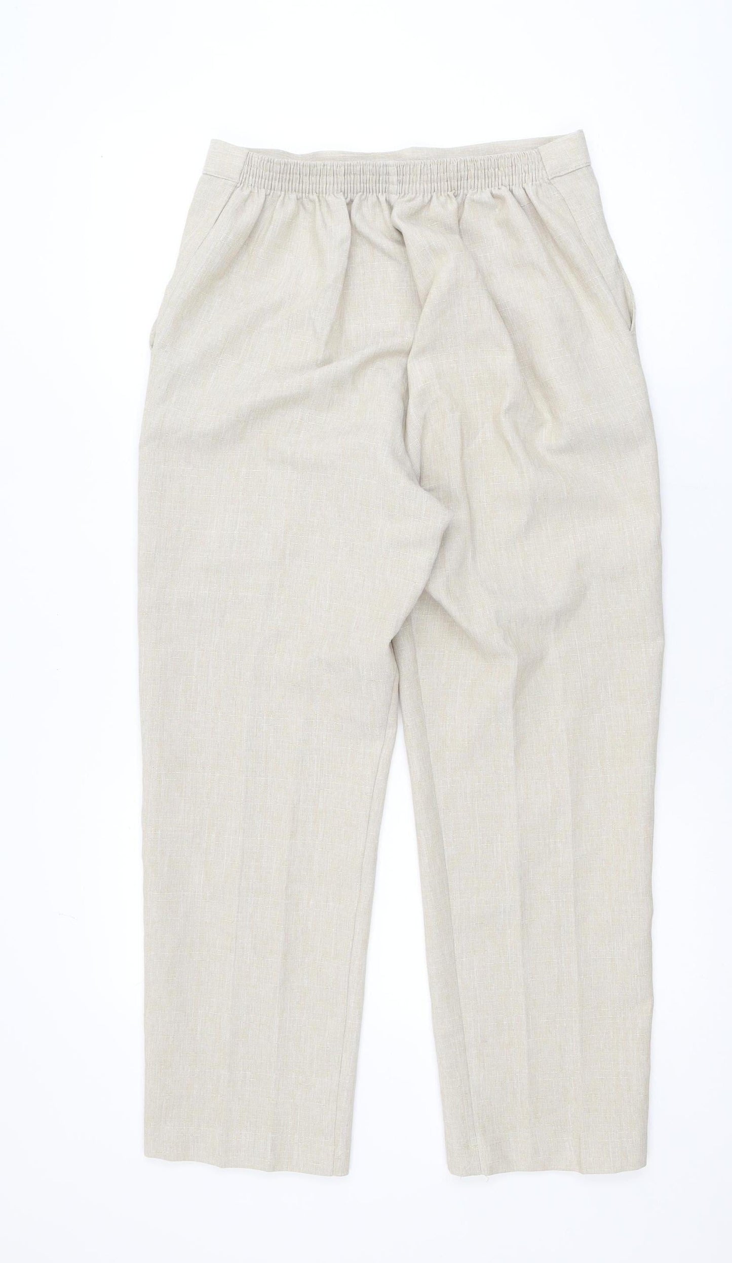 Bassini Womens Beige Size 14 Straight Leg Elastic Waist Trousers