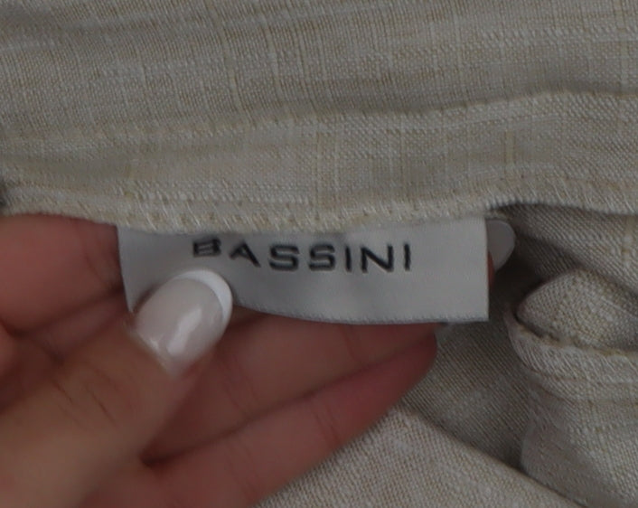 Bassini Womens Beige Size 14 Straight Leg Elastic Waist Trousers