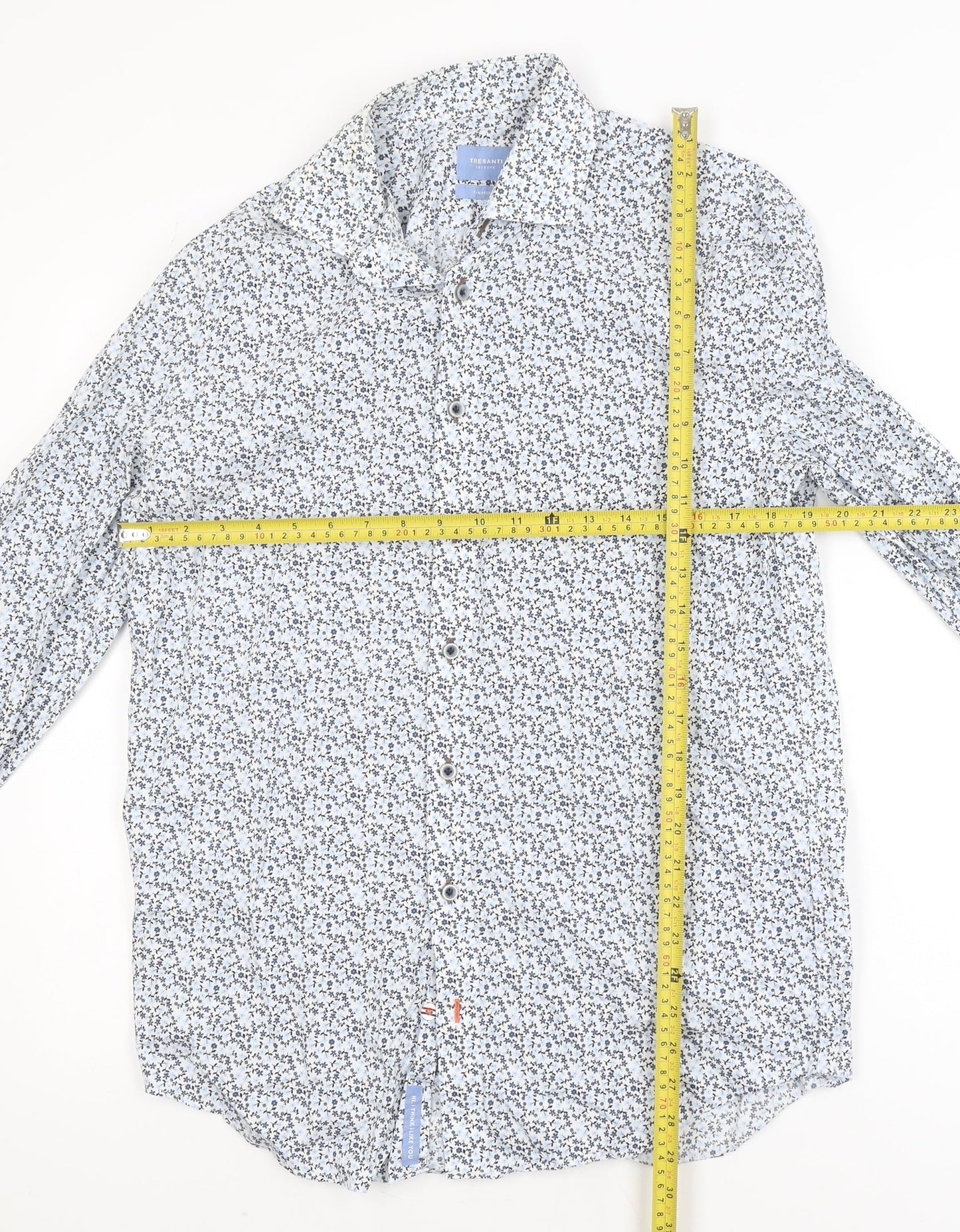 Tresanti Women Blue Floral Cotton Long Sleeve Button-Up Shirt Size 16