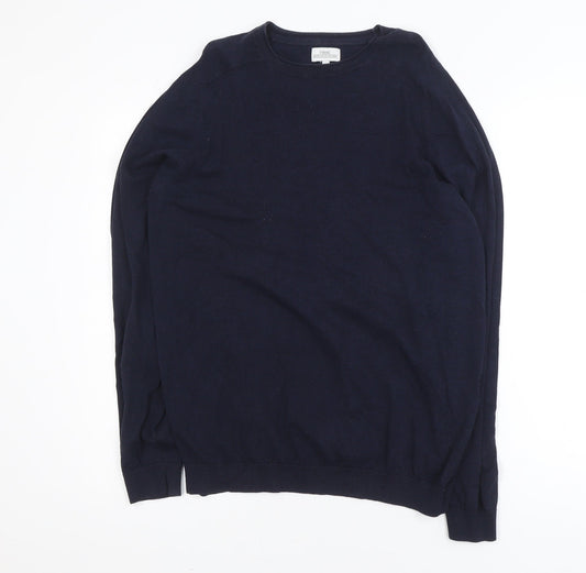 Next Men's Blue Cotton Blend Crew Neck Jumper Size M