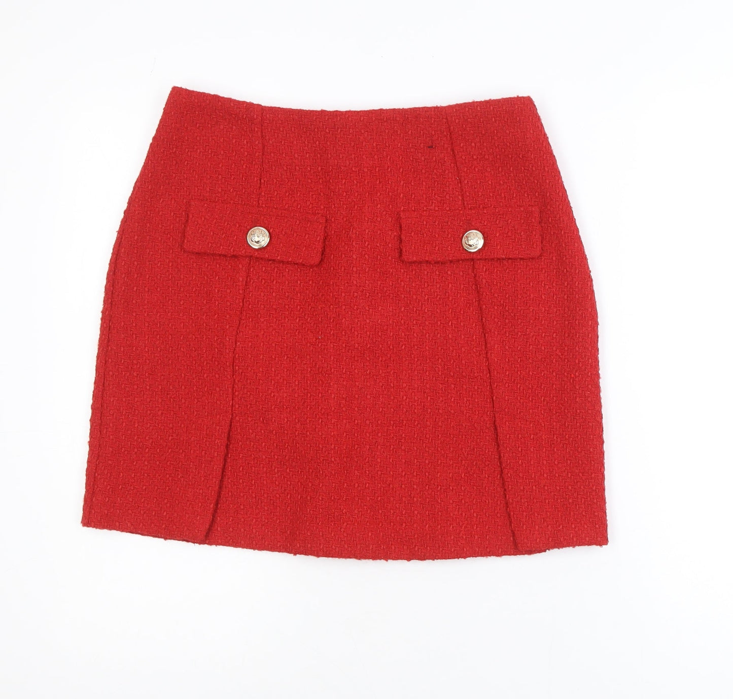 Dunnes Women Red Tweed Short Skirt Size 10 High Waist
