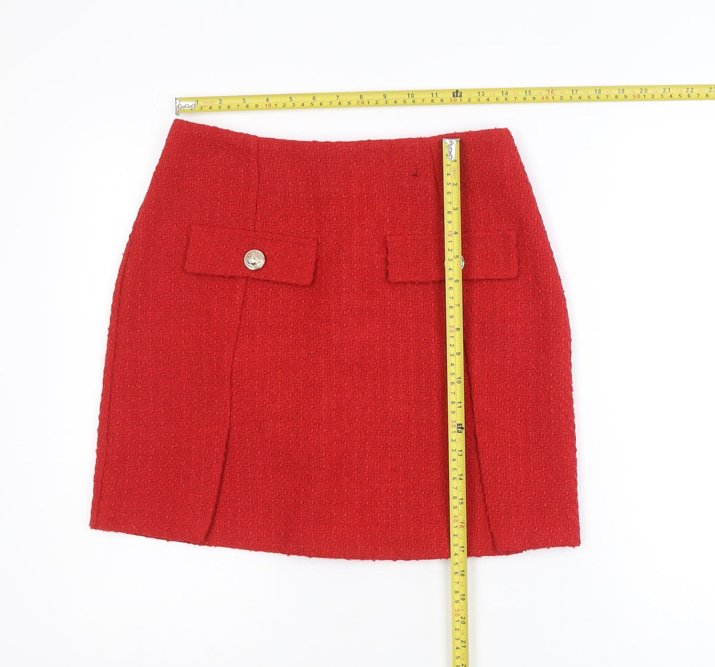 Dunnes Women Red Tweed Short Skirt Size 10 High Waist