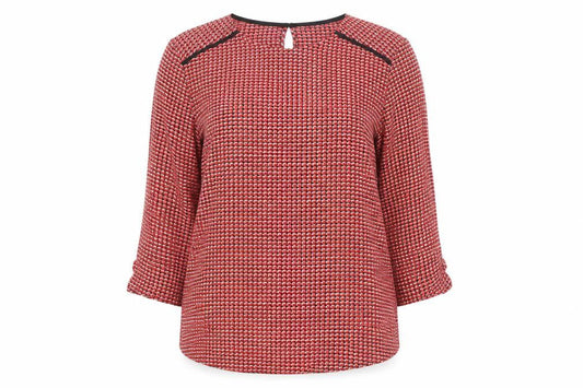 Dunnes Women Red Geometric Tunic Blouse Size S Long Sleeve