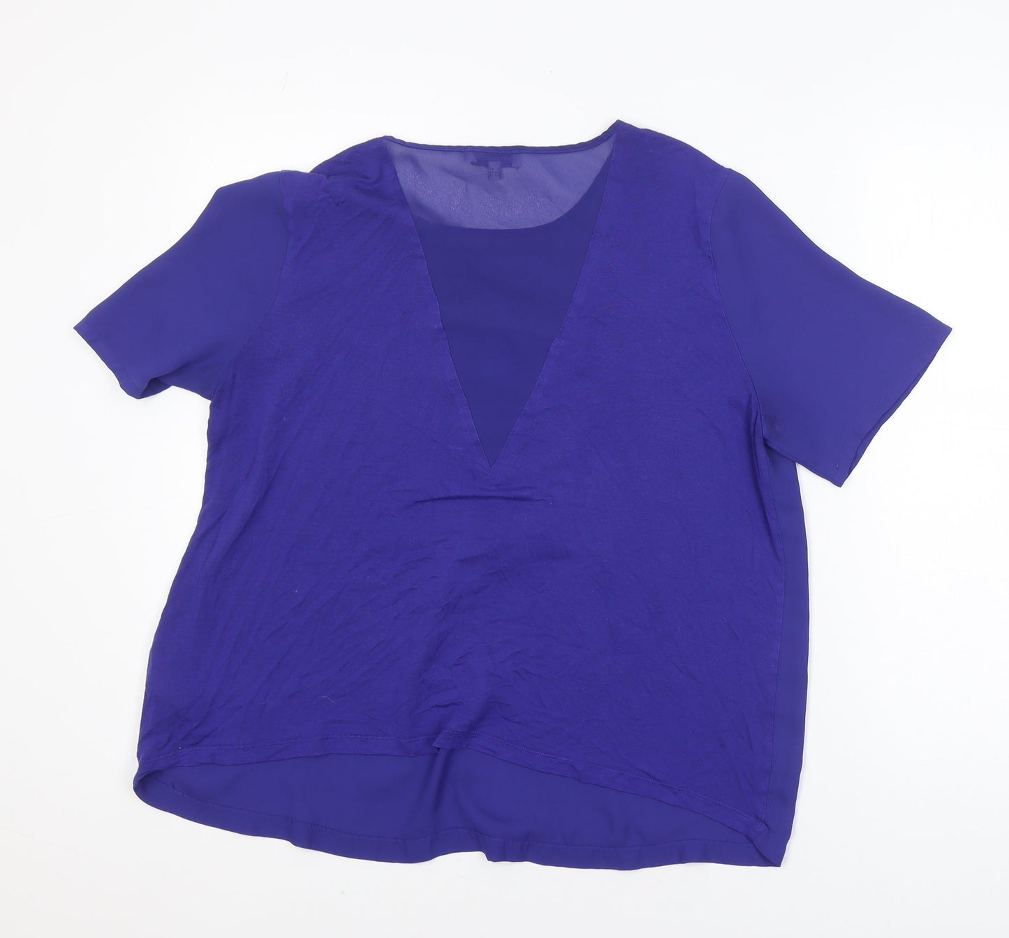 Warehouse Women's Blue Short Sleeve V-Neck Chiffon Blouse Size 16