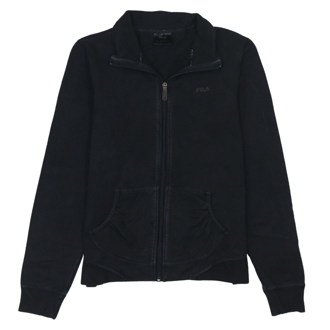Fila Women Black Size 12 Track Jacket Full Zip Cotton Blend