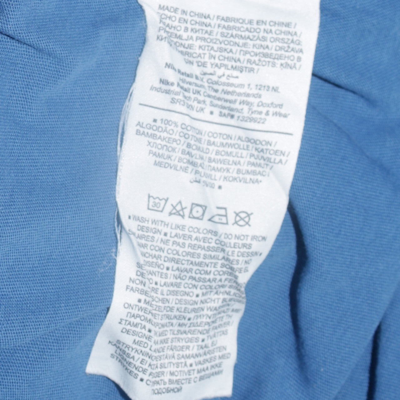 Nike Men Blue Crew Neck Cotton T-Shirt Size M