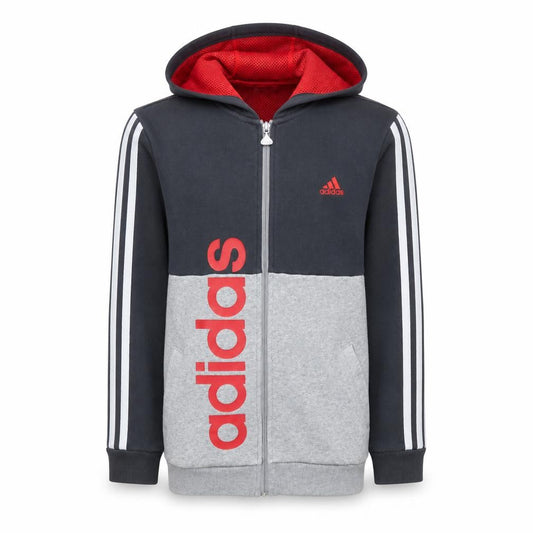 adidas Boys Grey Full Zip Logo Hoodie 13-14 Years Colourblock Sportswear