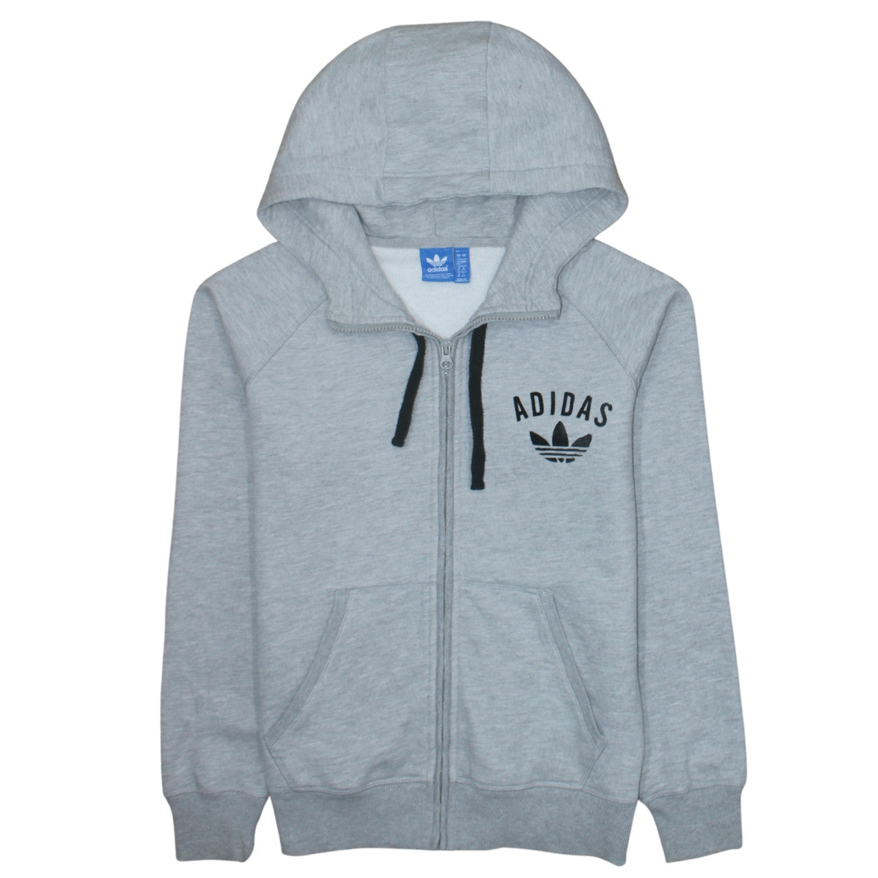 Adidas Women Grey Full Zip Hoodie Size 12 Classic Hooded Sweatshirt