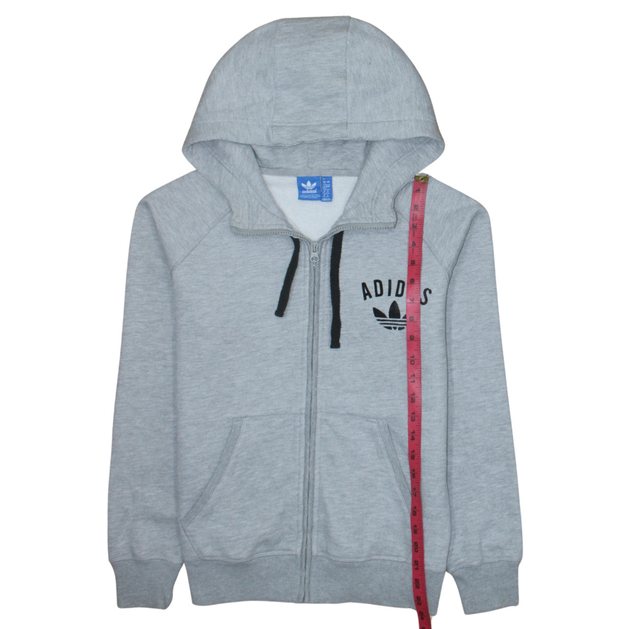Adidas Women Grey Full Zip Hoodie Size 12 Classic Hooded Sweatshirt