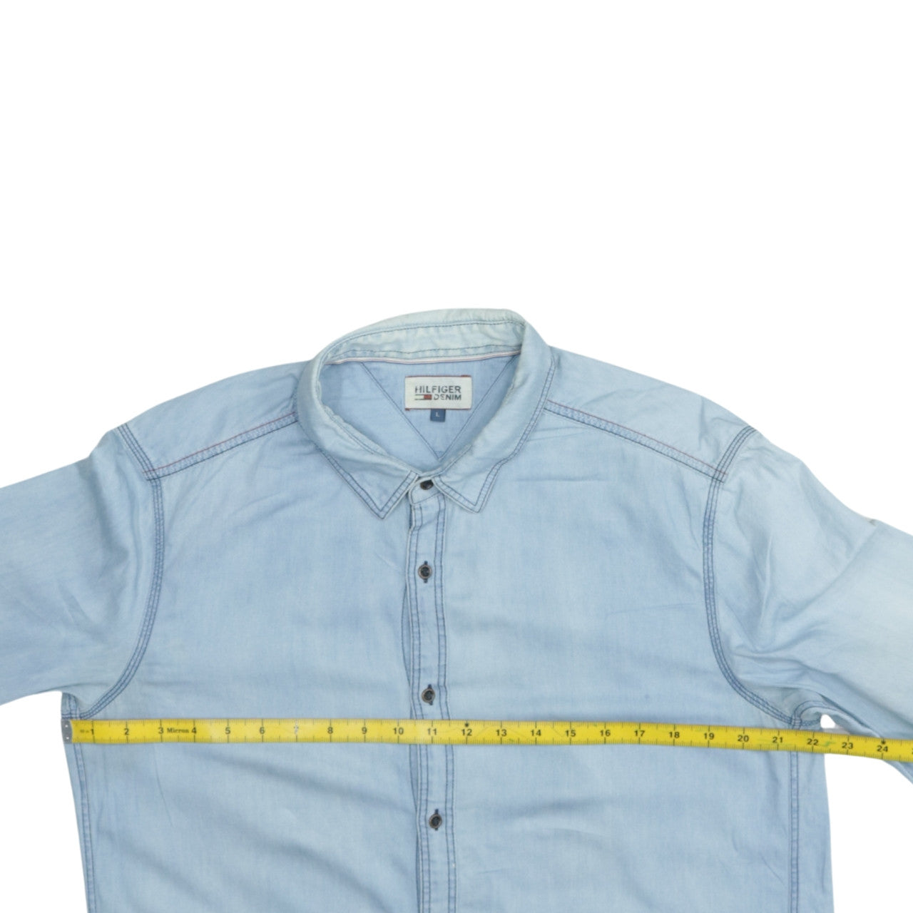 Tommy Hilfiger Men's Blue Denim Long Sleeve Button-Up Shirt L