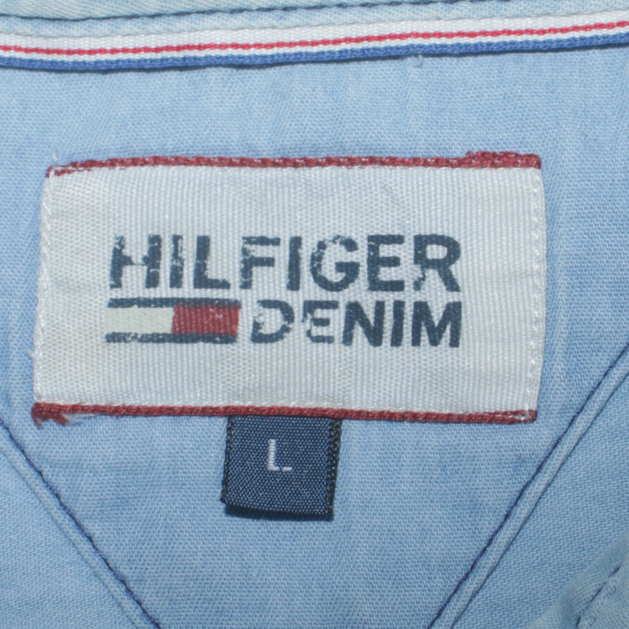 Tommy Hilfiger Men's Blue Denim Long Sleeve Button-Up Shirt L