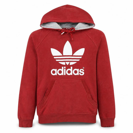 Adidas Mens Red Pullover Hoodie L Logo Fleece Sweatshirt