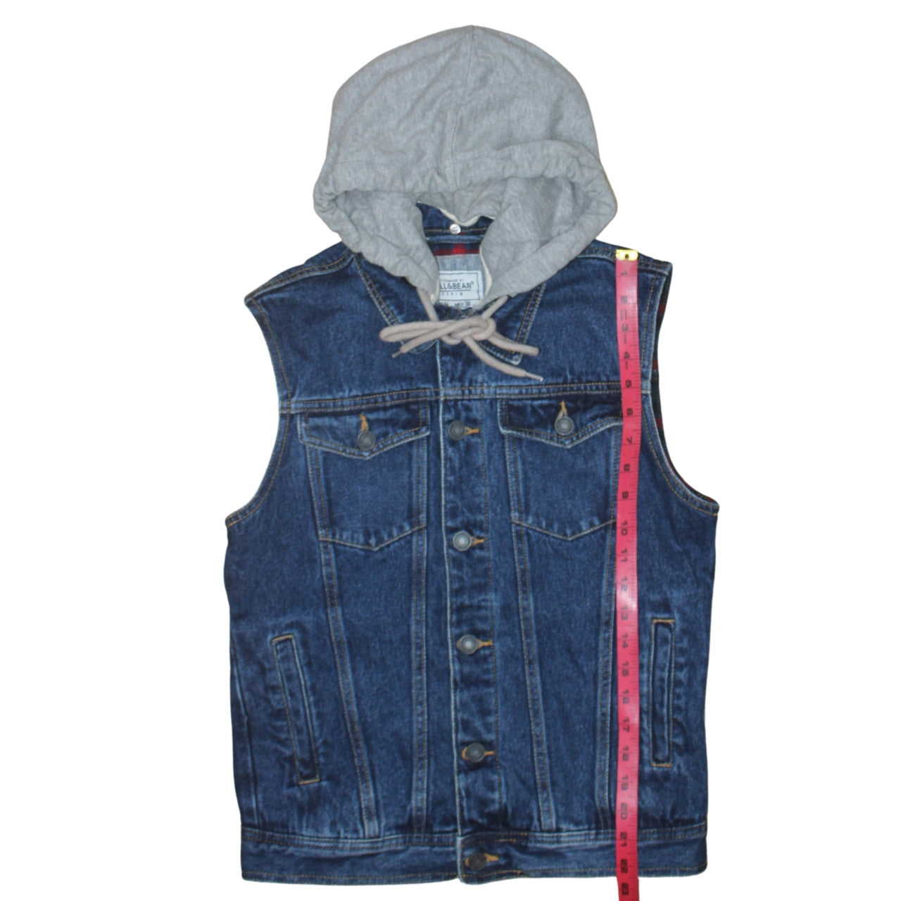 Pull & Bear Men's Blue Denim Hooded Waistcoat Size M