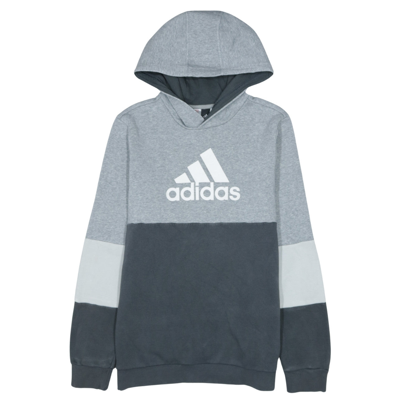 Adidas Boys Grey Colourblock Pullover Hoodie - Size 164 (13-14 Years)