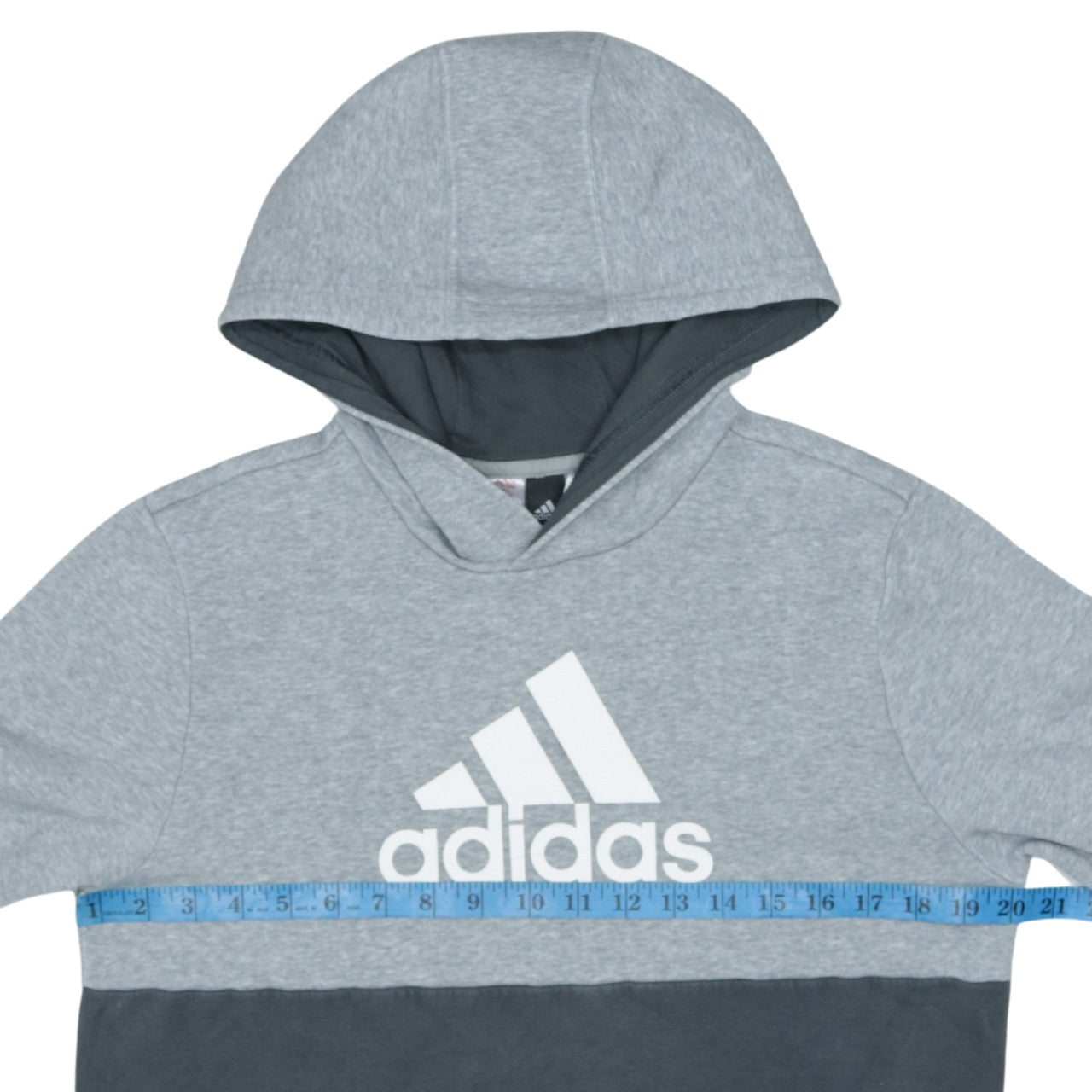 Adidas Boys Grey Colourblock Pullover Hoodie - Size 164 (13-14 Years)