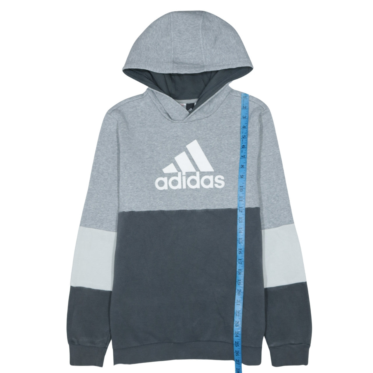 Adidas Boys Grey Colourblock Pullover Hoodie - Size 164 (13-14 Years)