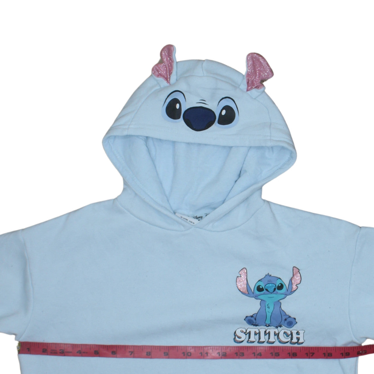 Disney Girls Blue Stitch Hoodie 12-13 Years Pullover Hoodie with Glitter Ears