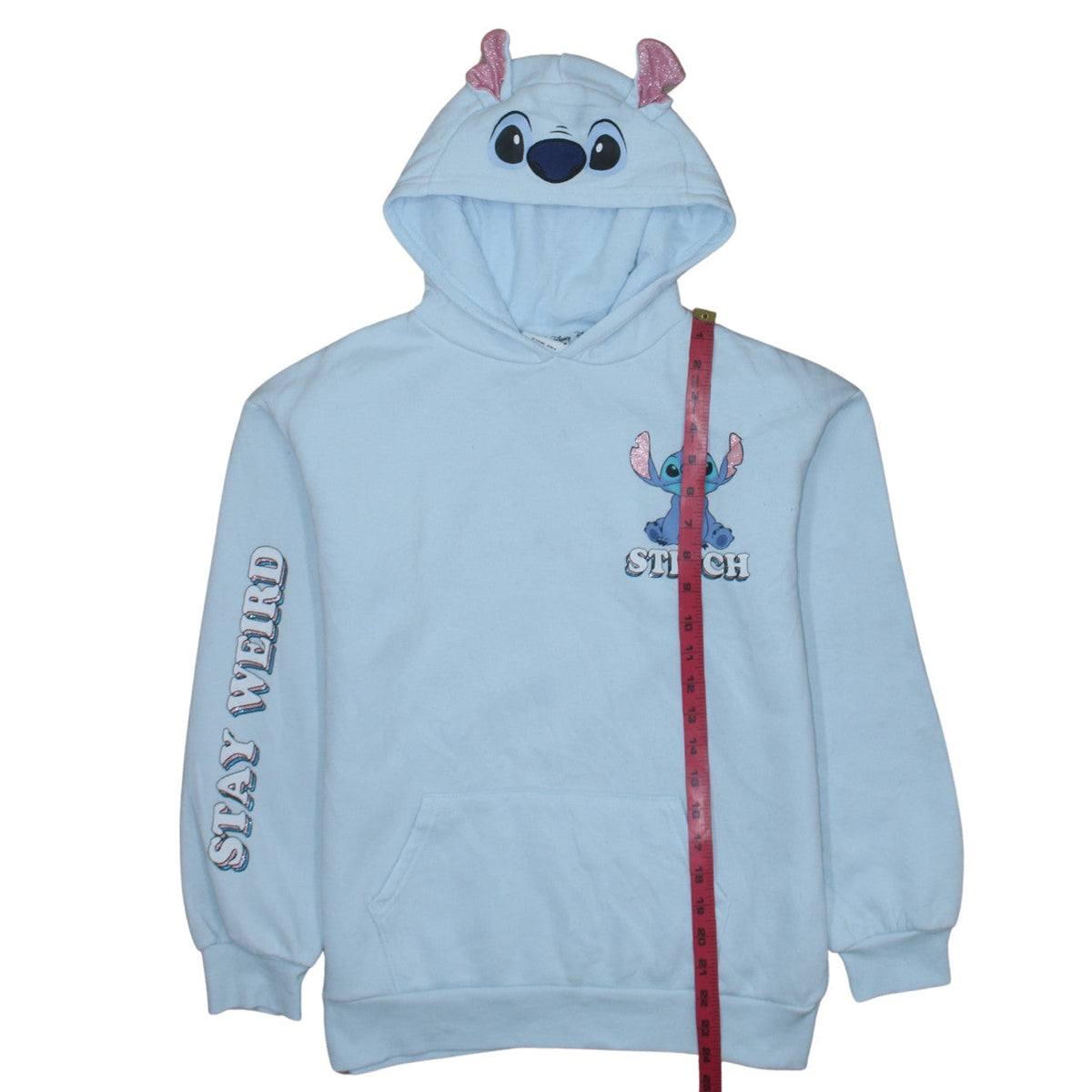 Disney Girls Blue Stitch Hoodie 12-13 Years Pullover Hoodie with Glitter Ears