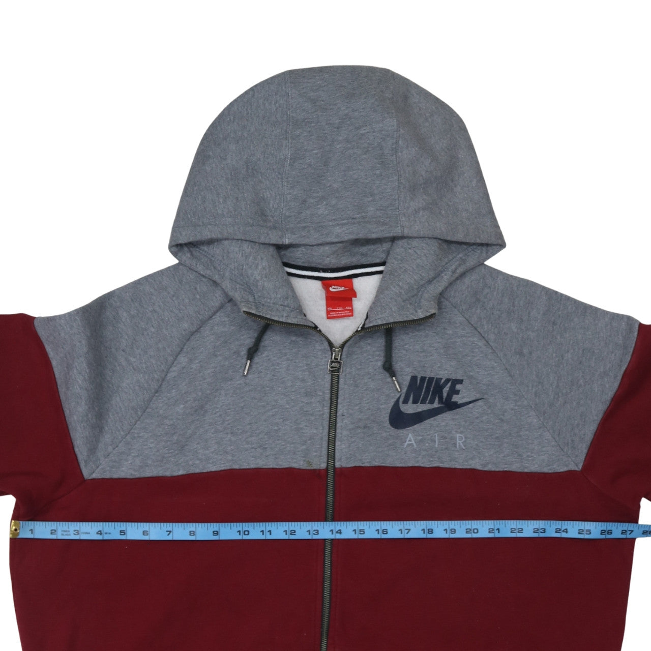 Nike Men’s Grey Red Full Zip Hoodie 2XL Sports Fleece Sweatshirt
