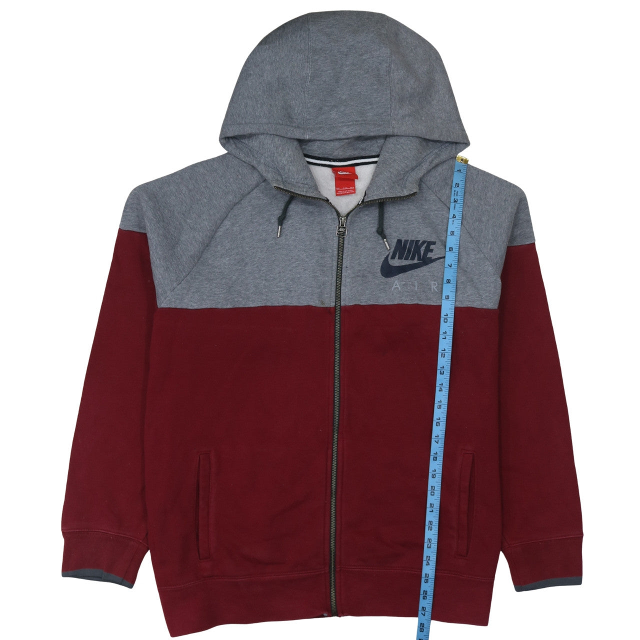 Nike Men’s Grey Red Full Zip Hoodie 2XL Sports Fleece Sweatshirt