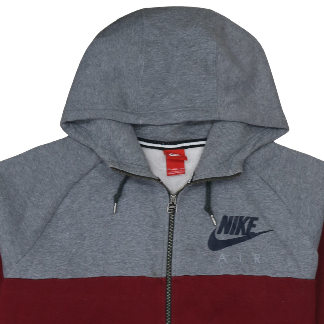 Nike Men’s Grey Red Full Zip Hoodie 2XL Sports Fleece Sweatshirt