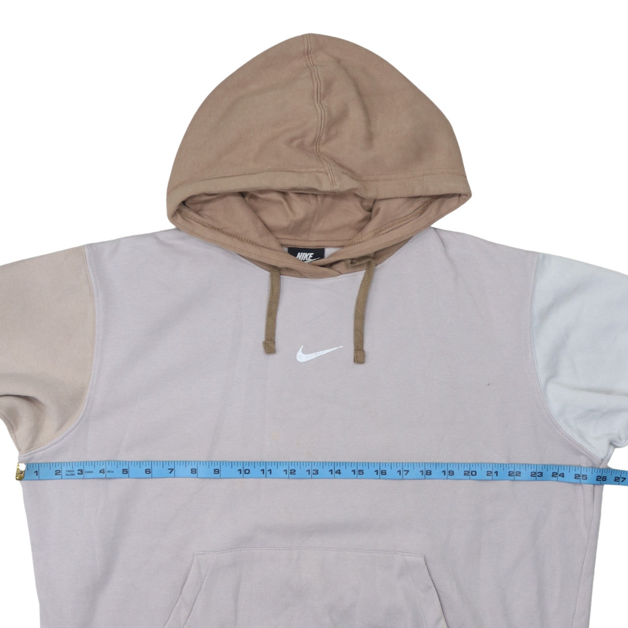 Nike Womens Beige Colourblock Pullover Hoodie L Cotton Blend