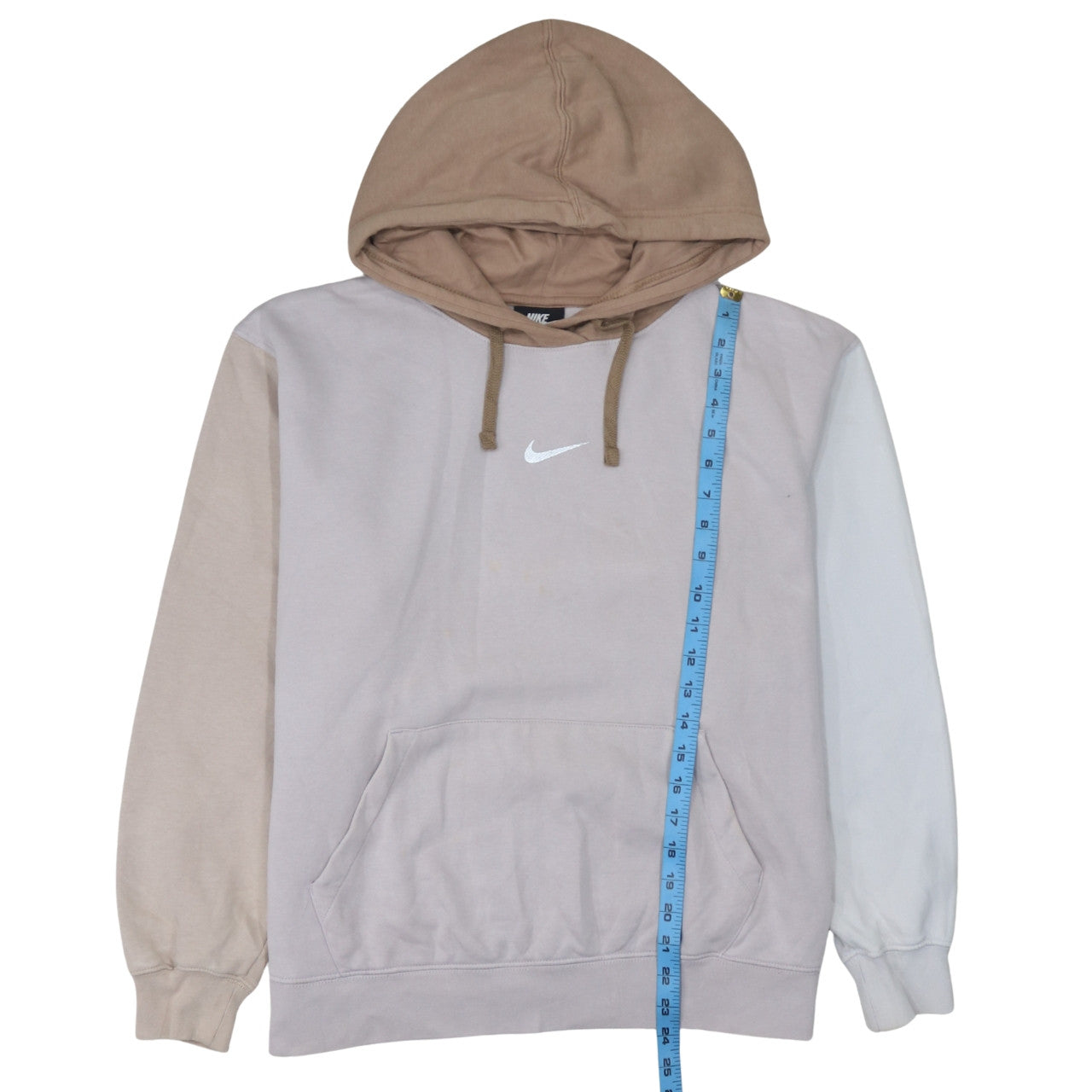 Nike Womens Beige Colourblock Pullover Hoodie L Cotton Blend