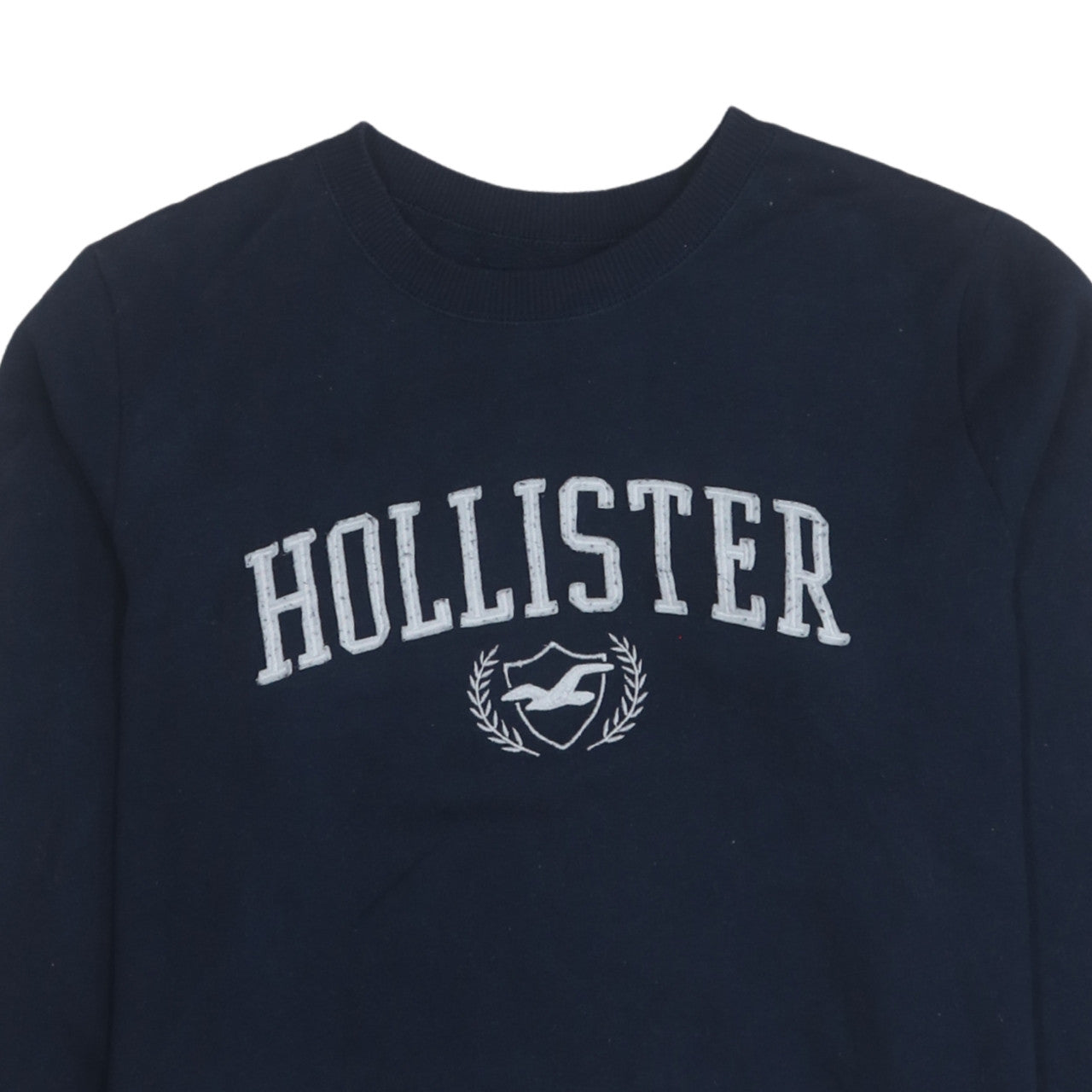 Hollister Men's Blue Embroidered Logo Crew Neck Pullover Sweatshirt L