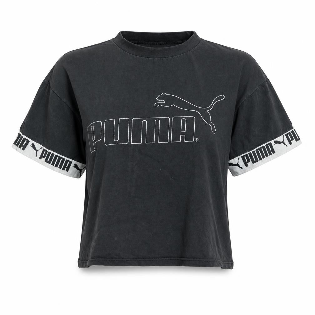Puma Womens Black Cropped Relaxed Fit Cotton T-Shirt Size M