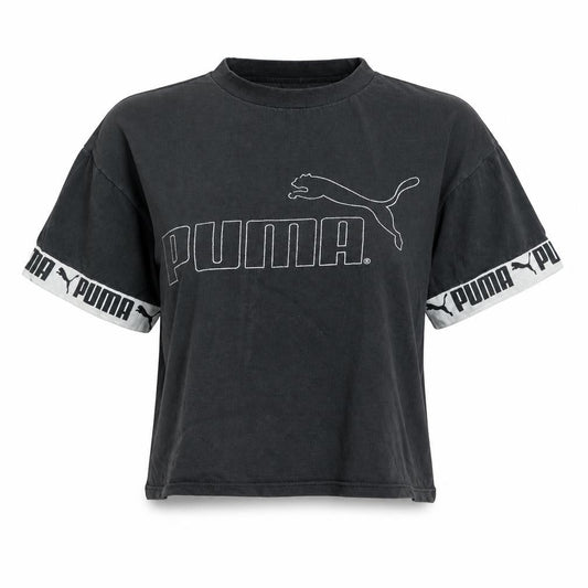 Puma Womens Black Cropped Relaxed Fit Cotton T-Shirt Size M