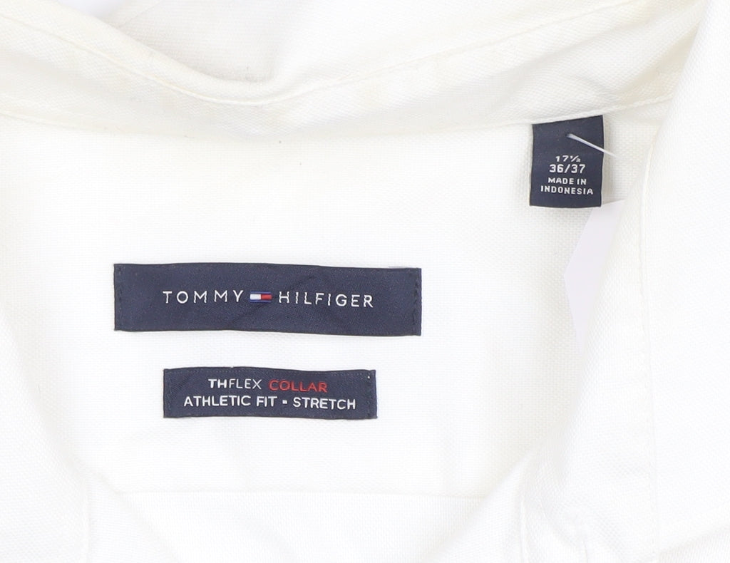 Tommy Hilfiger Men's White Long Sleeve Cotton Stretch Shirt 17.5 Athletic Fit