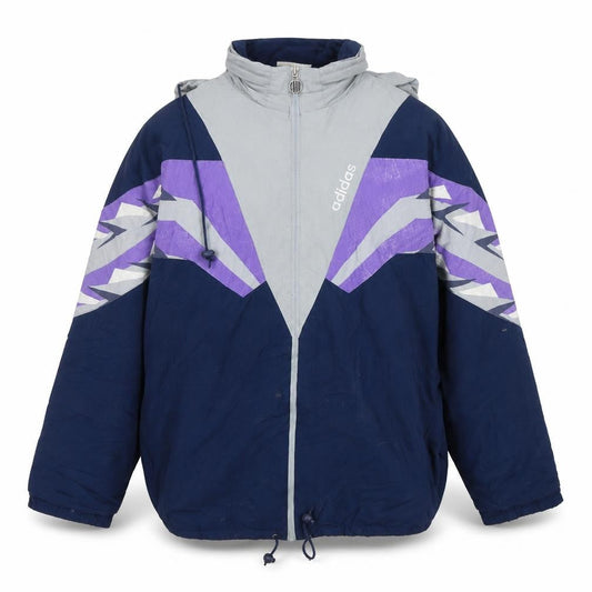 Adidas Men's Blue 90s Windbreaker Jacket Size L Retro Full Zip Hooded