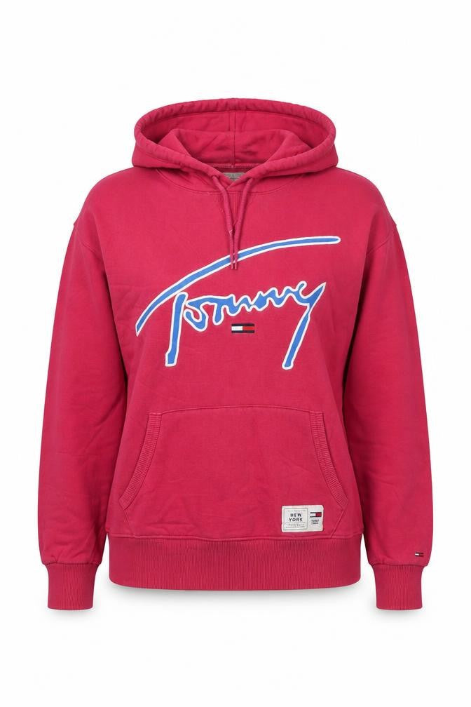Tommy Jeans Women's Pink Pullover Hoodie Size S Logo Print Cotton