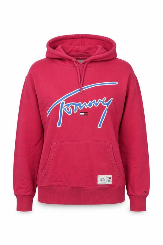 Tommy Jeans Women's Pink Pullover Hoodie Size S Logo Print Cotton